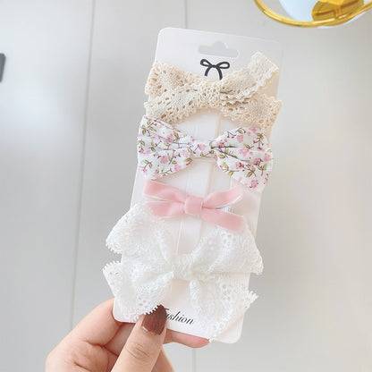 4Pcs/set Sweet Lace Printed Bowknot Hair Clips