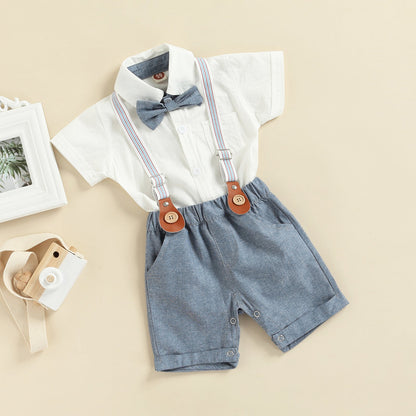 Bow Tie Shorts + Shirt + Overall Set