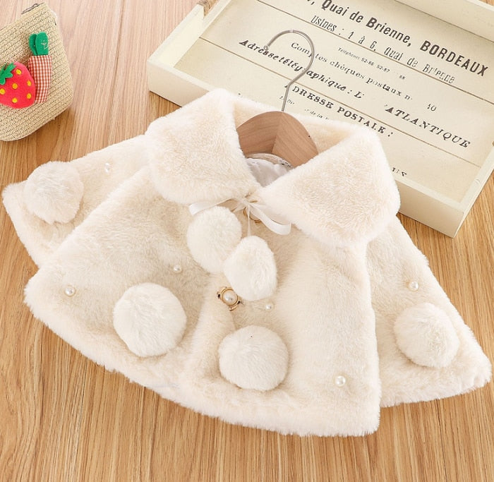 Children's Furry Pom Pom Pearls Coat