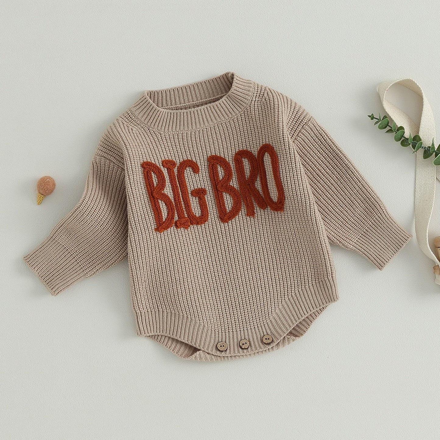 Big Bro Embroidered Romper Round Neck Sleeve