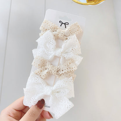 4Pcs/set Sweet Lace Printed Bowknot Hair Clips