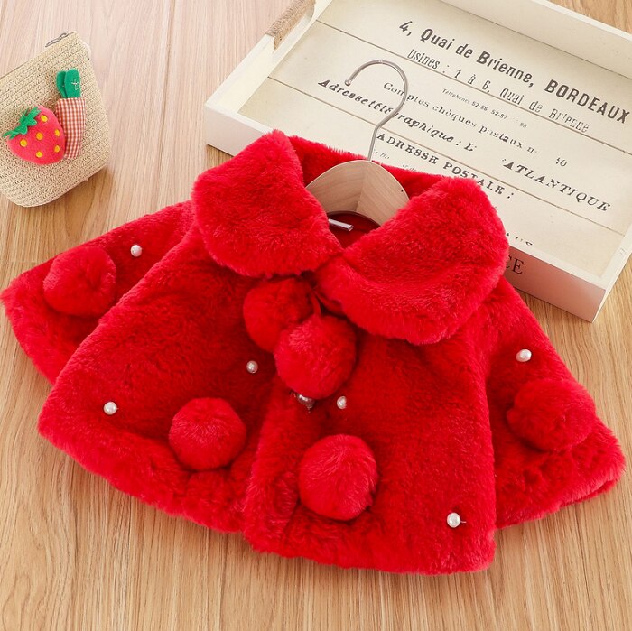 Children's Furry Pom Pom Pearls Coat