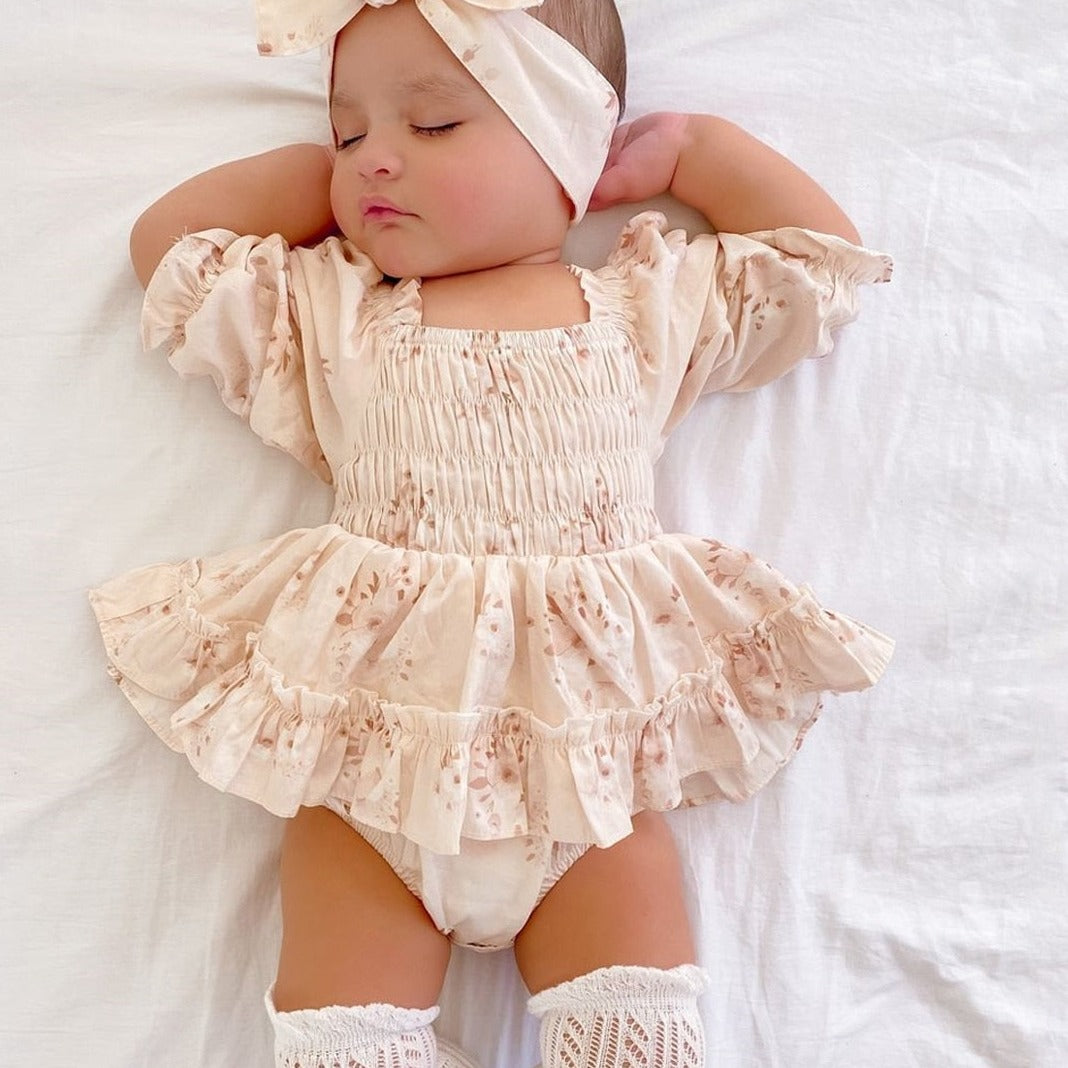 Vintage floral baby dress + headband