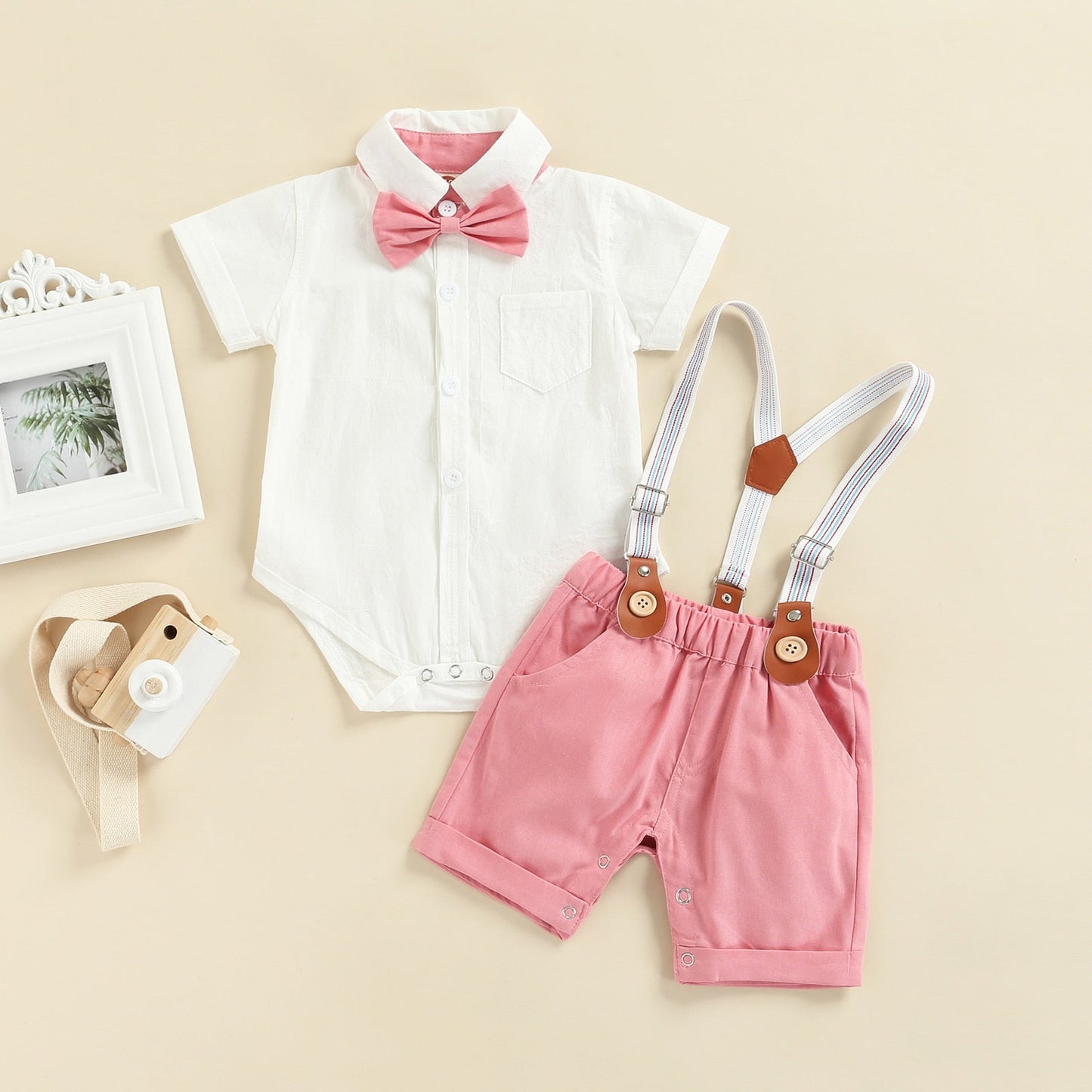 Bow Tie Shorts + Shirt + Overall Set