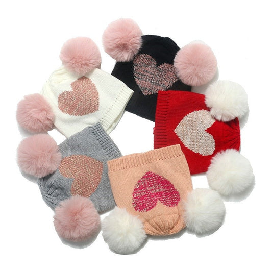 Children's Cap Pom Pom Heart