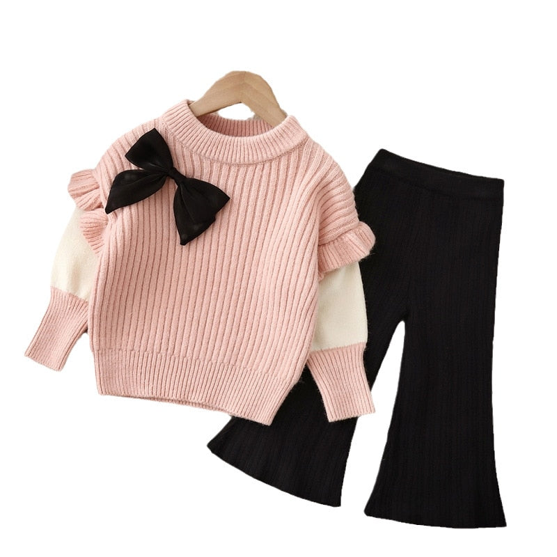 Children's Set of Wool Pants + Bow Blouse