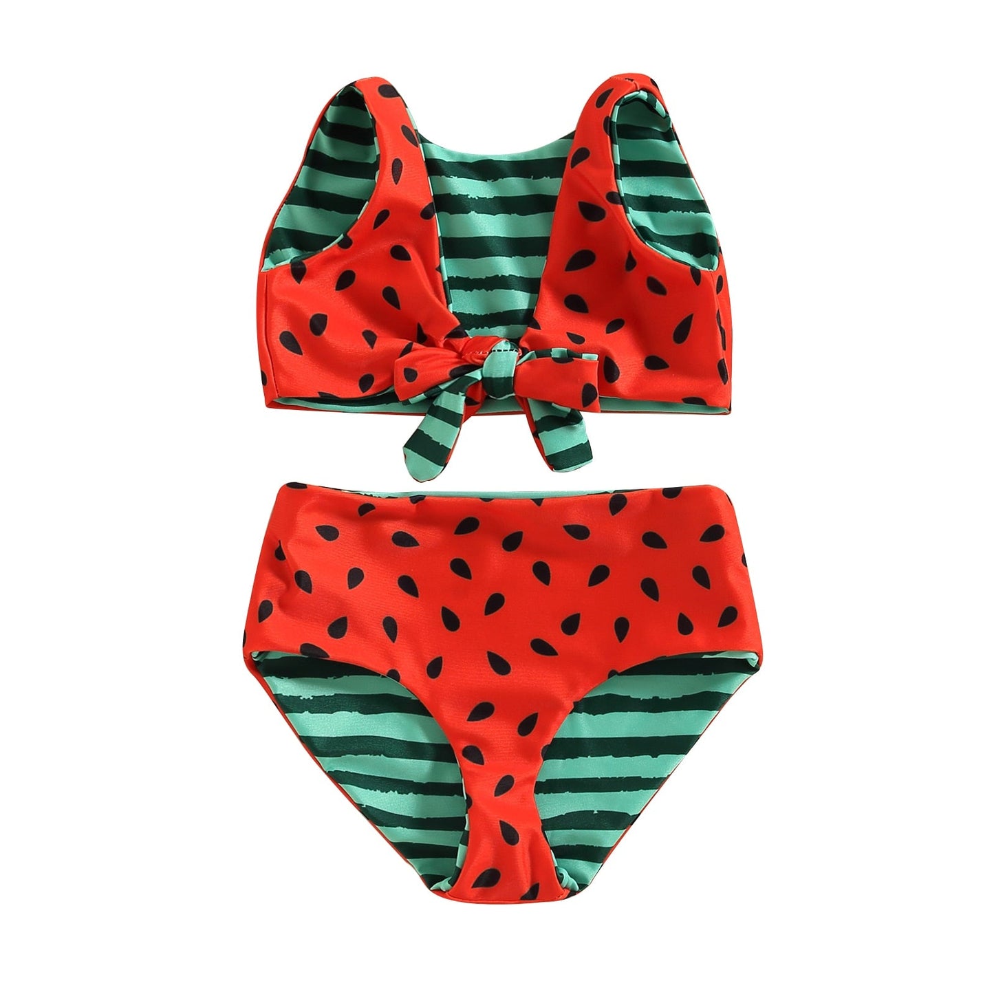 Bikini Swimsuit, Sleeveless V Neck Watermelon Print Summer Beach Girls Swimwear Vest + Briefs  6M-4T