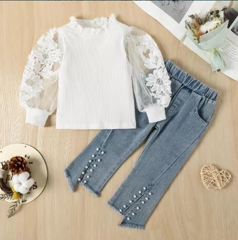 Children's set with lace blouse and jeans