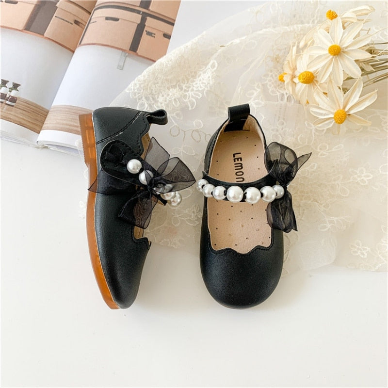 Tulle and Pearls Bow Shoes