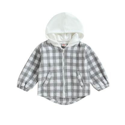 Checkered Hooded Zipper Hooded Jacket