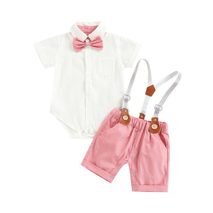 Bow Tie Shorts + Shirt + Overall Set