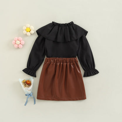 Blouse + PU Leather Skirt Set 18M-6T