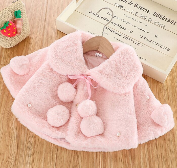 Children's Furry Pom Pom Pearls Coat