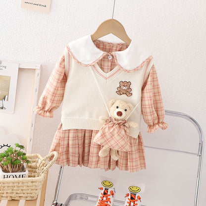 Children's dress with vest and bear bag