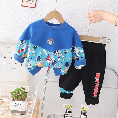 2PCS Clothes Set Printed Space Astronaut Sweatshirt Sweatpants