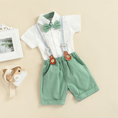 Bow Tie Shorts + Shirt + Overall Set