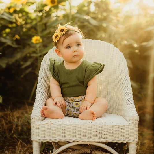 Green set with sunflower shorts + headband