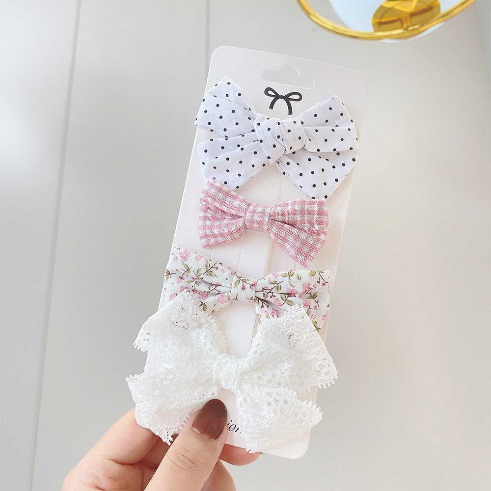 4Pcs/set Sweet Lace Printed Bowknot Hair Clips