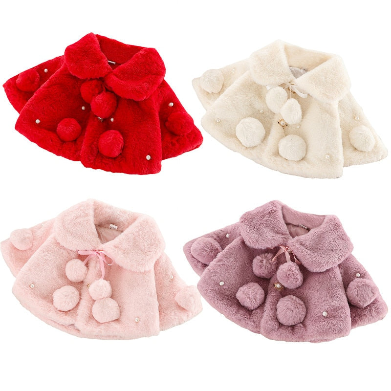 Children's Furry Pom Pom Pearls Coat