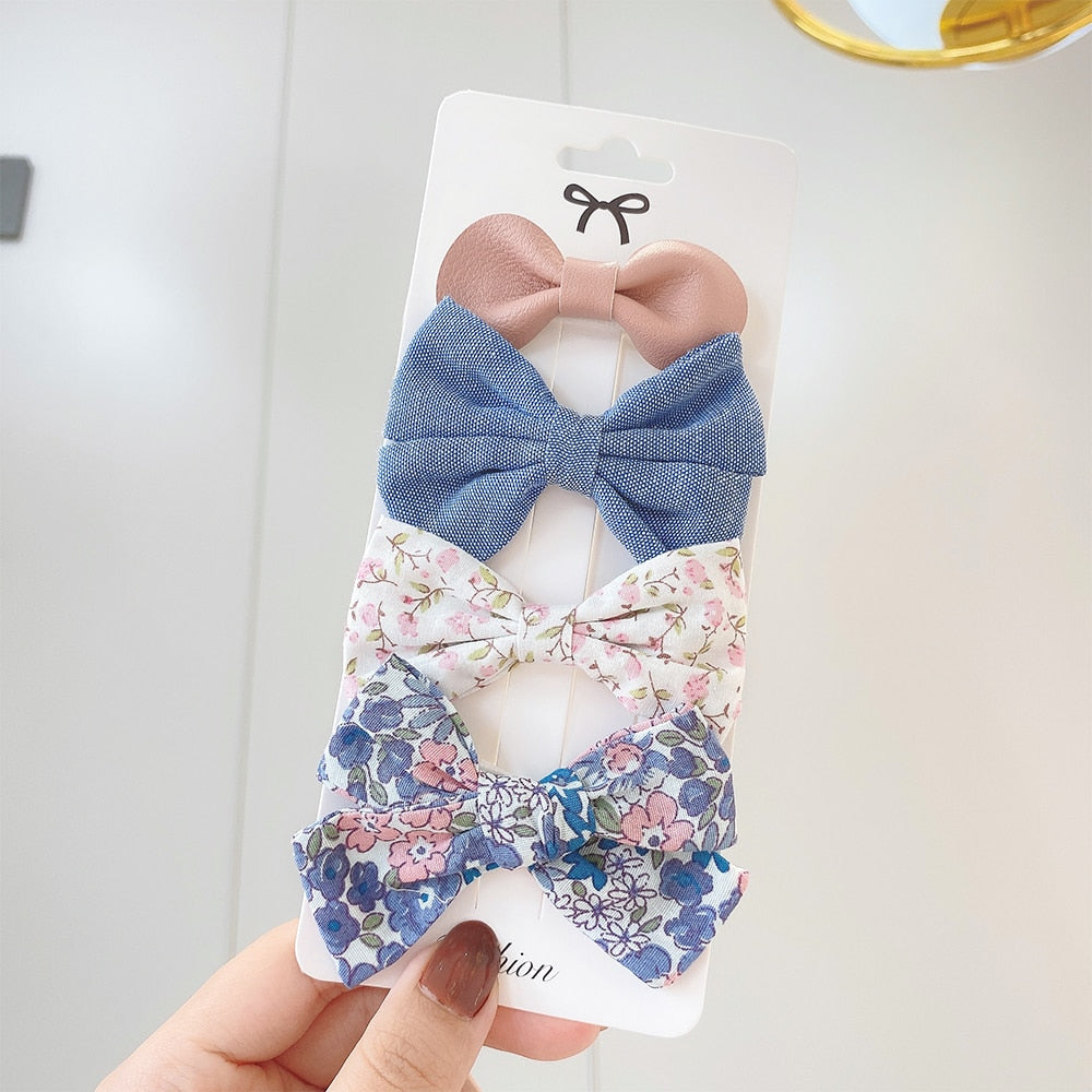 4Pcs/set Sweet Lace Printed Bowknot Hair Clips