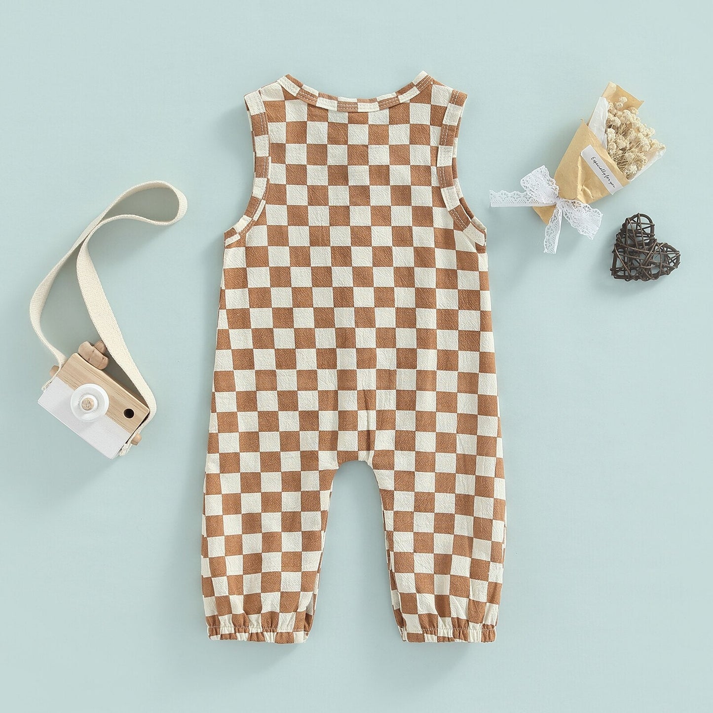 Beige Chess Children's Jumpsuit