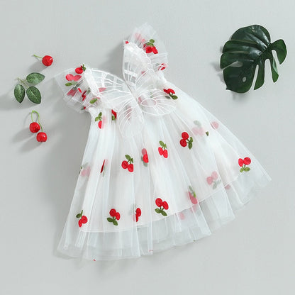 Cherry Print Tulle Dress Toddler Butterfly Dress