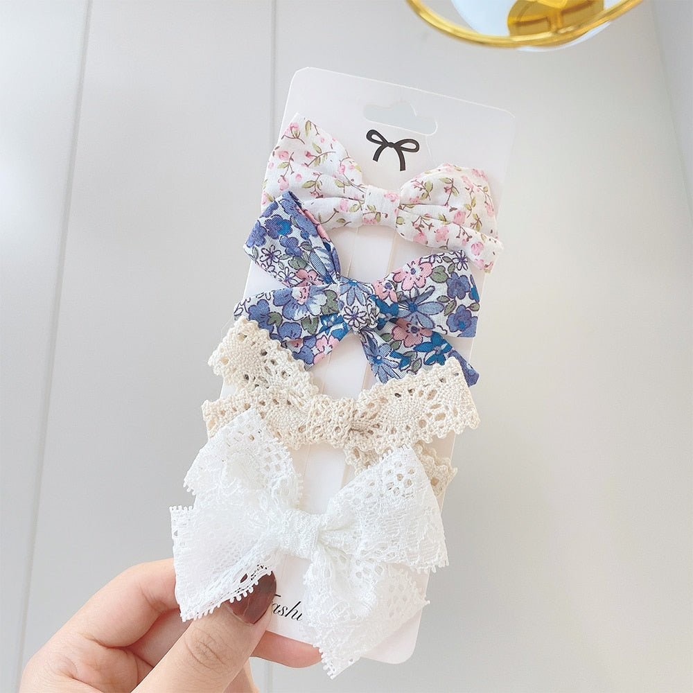 4Pcs/set Sweet Lace Printed Bowknot Hair Clips