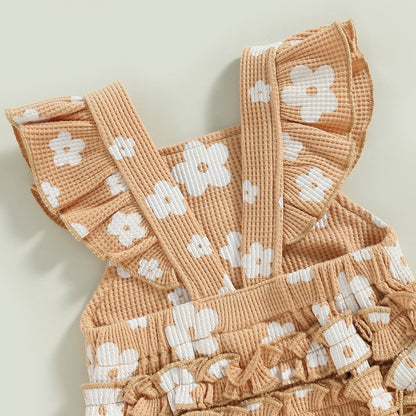 Casual Floral Print Ruffled Sleeve Rompers and Headband