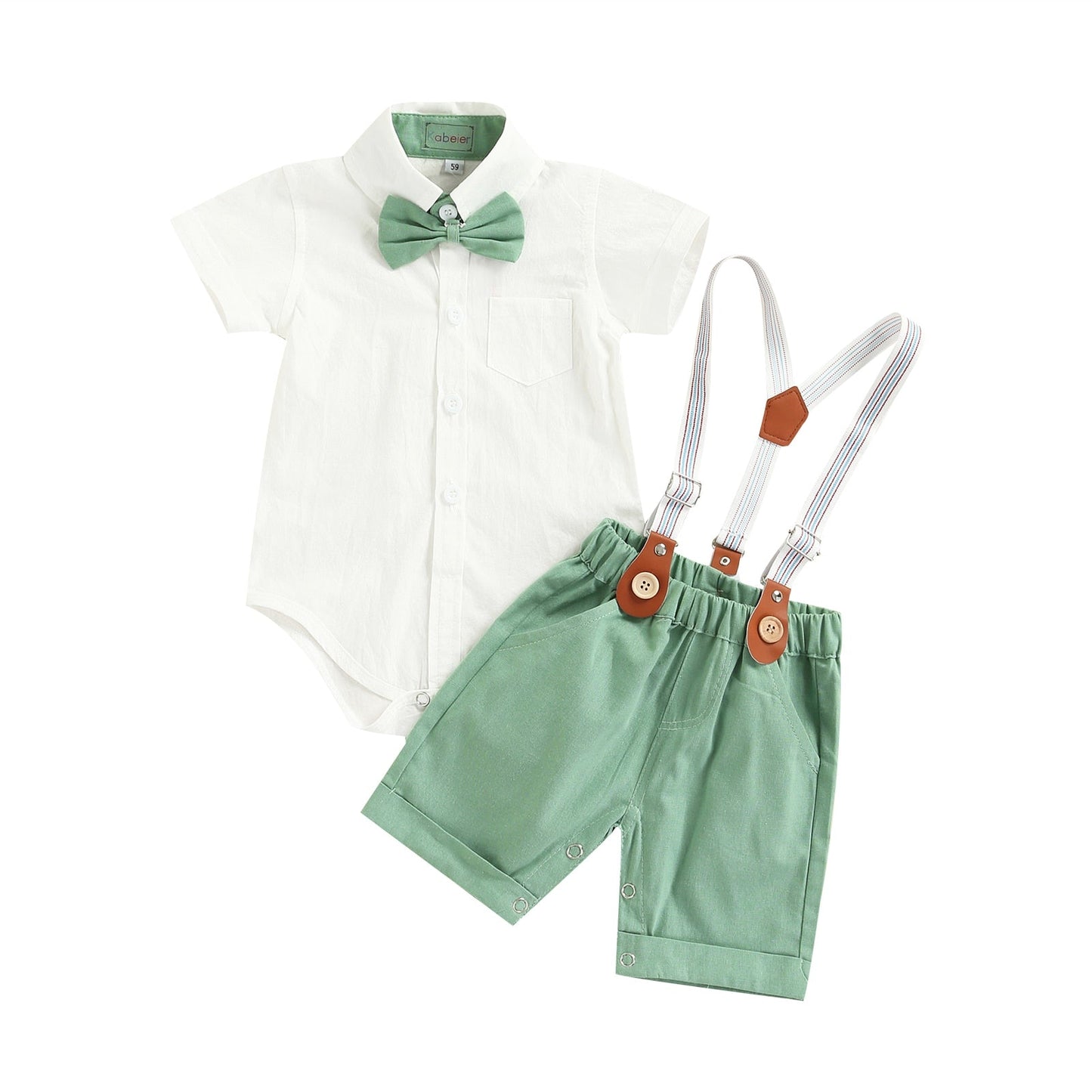 Bow Tie Shorts + Shirt + Overall Set