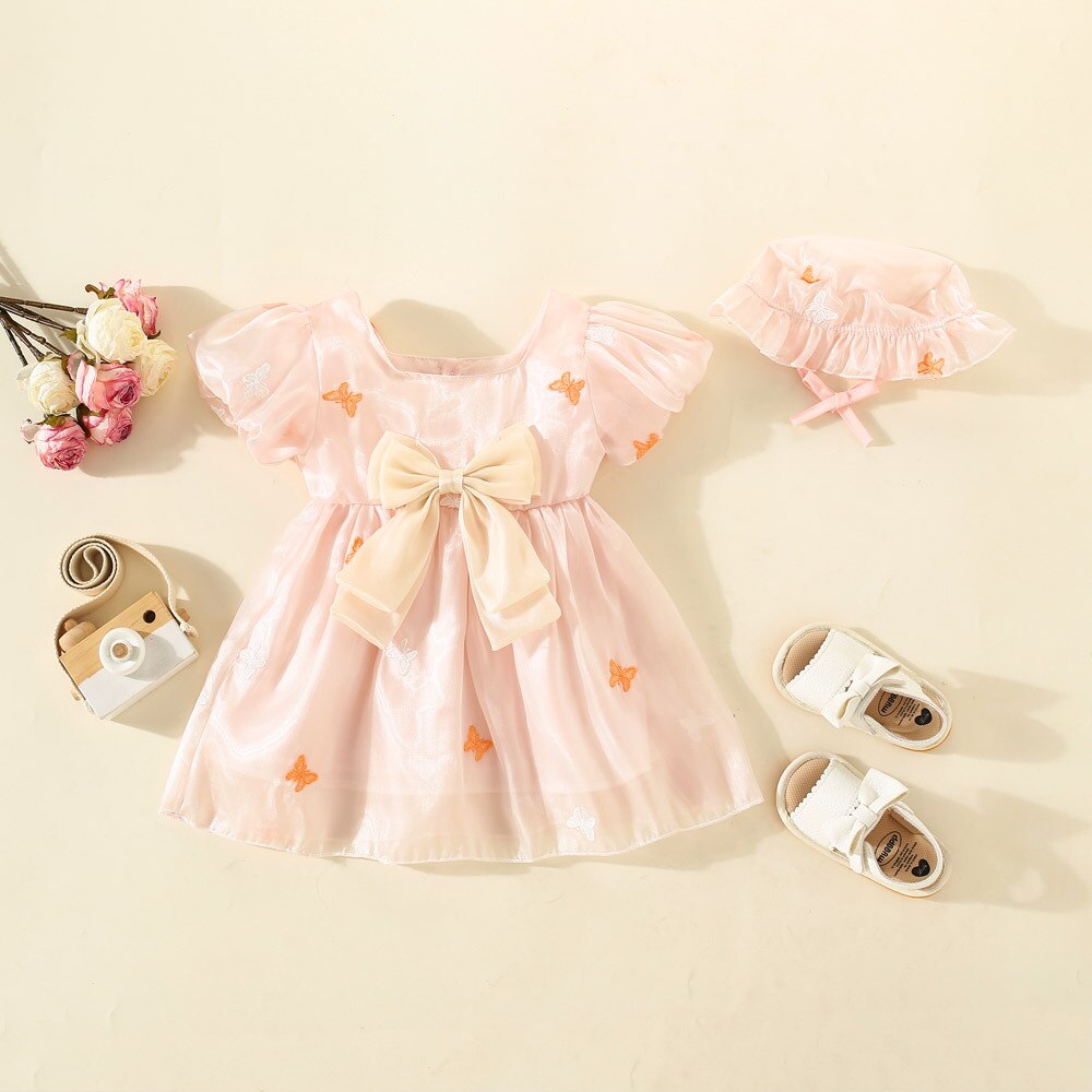 Set Summer Baby Girls Puff Sleeve Party Princess Evening Dresses Sweet Bow