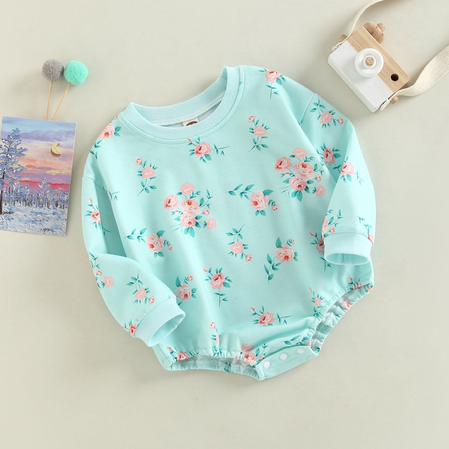 Baby Bodysuit Teddy Bear and Flowers