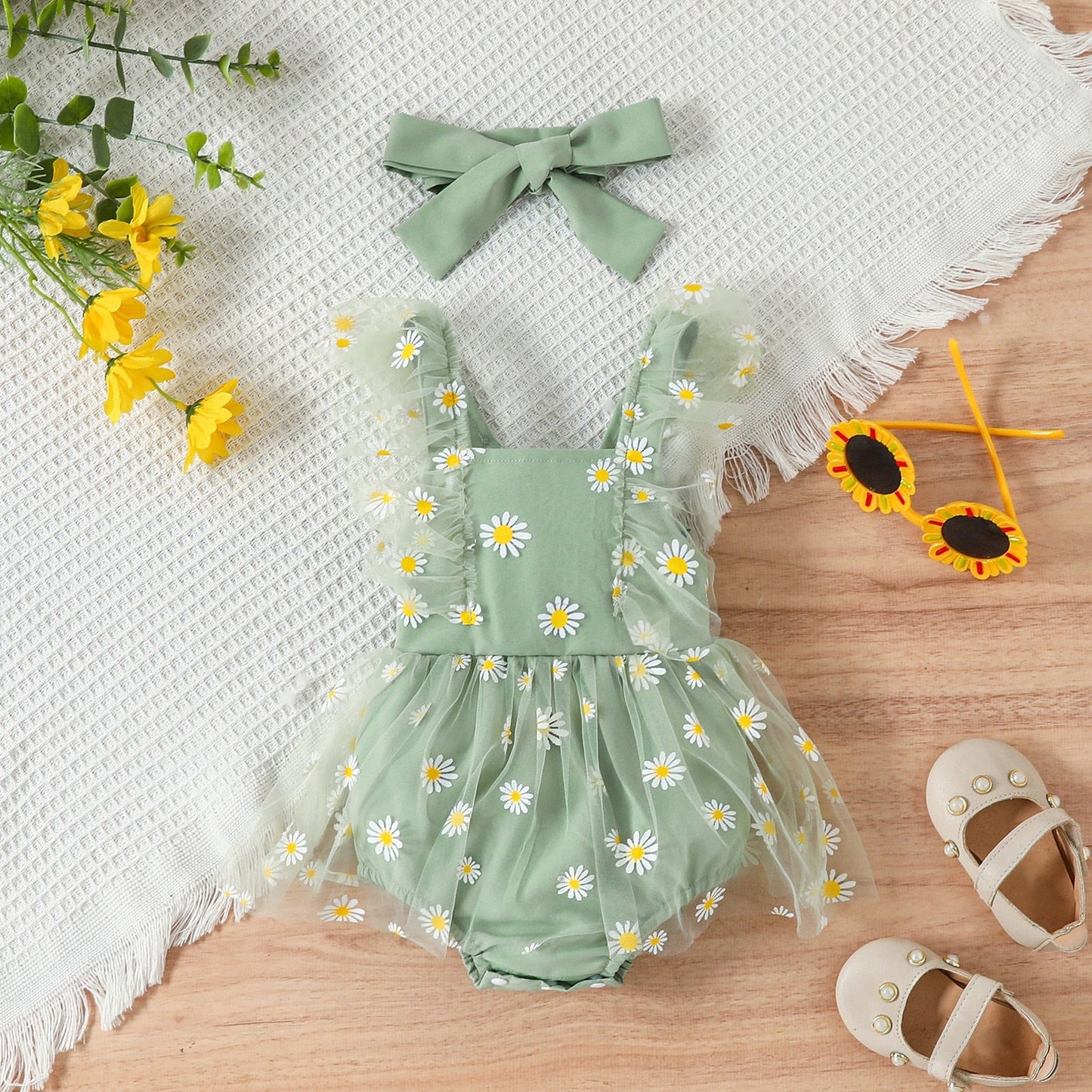 Summer flowers baby body + headband