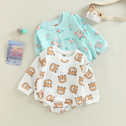 Baby Bodysuit Teddy Bear and Flowers