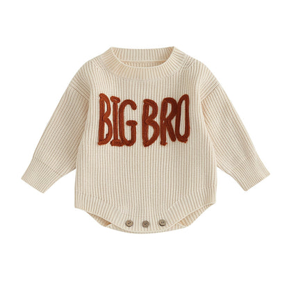 Big Bro Embroidered Romper Round Neck Sleeve