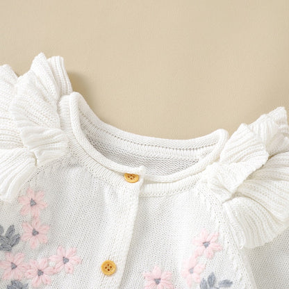 Autumn Baby Romper Cotton Knit Newborn Girl Cute Floral Long Sleeve Infant Kid