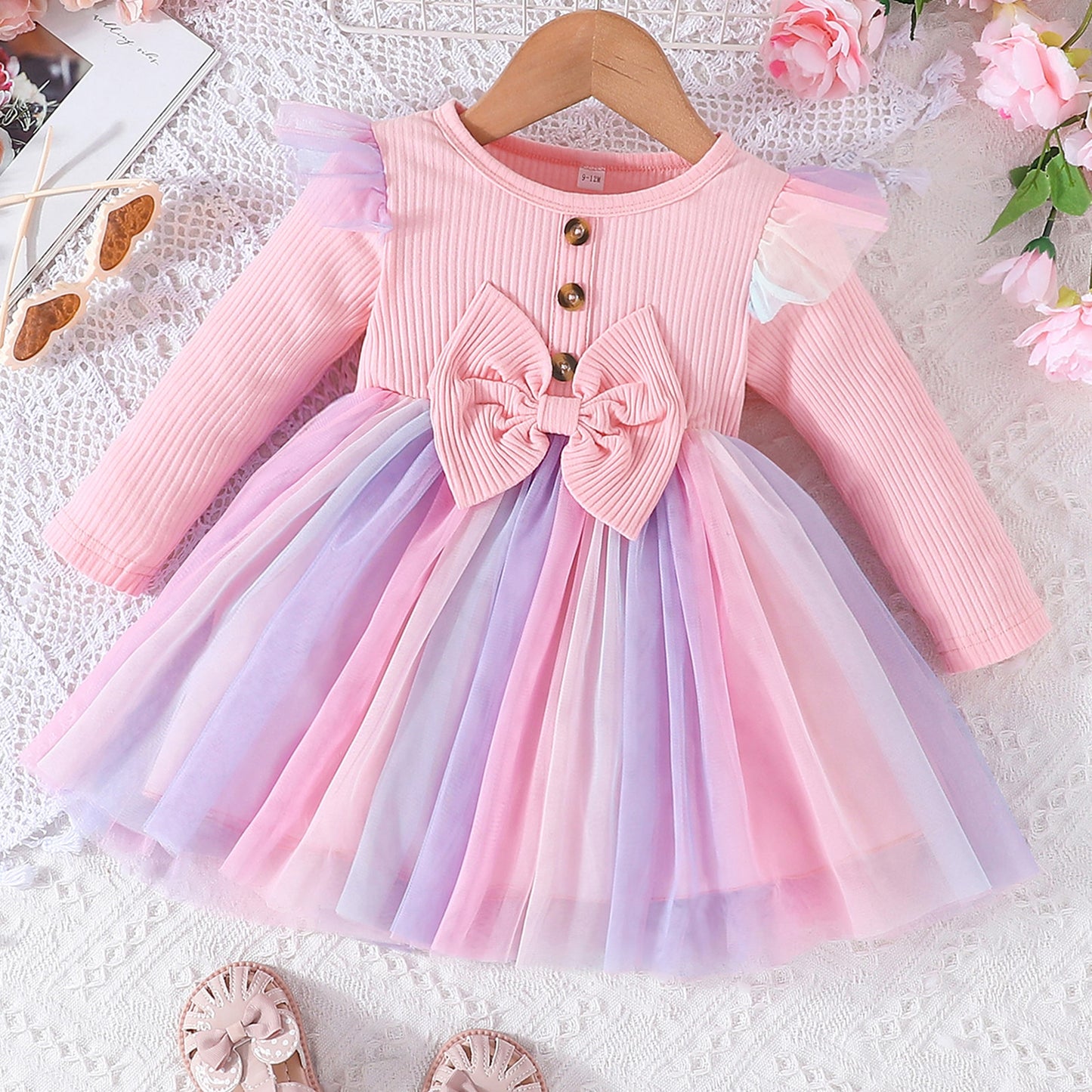 Children's Dress with bow and colorful skirt