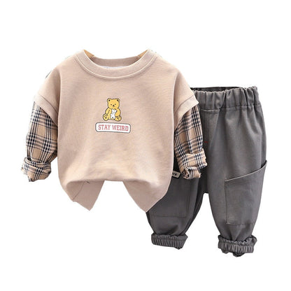 Plaid children's set with teddy bear