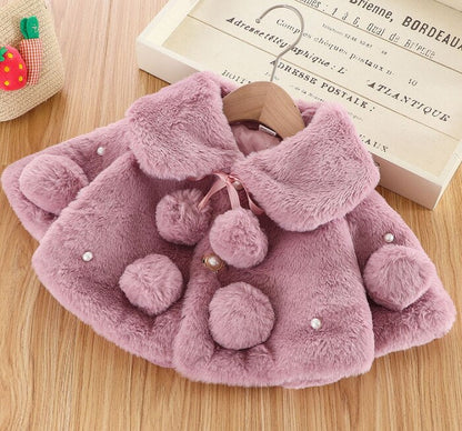 Children's Furry Pom Pom Pearls Coat