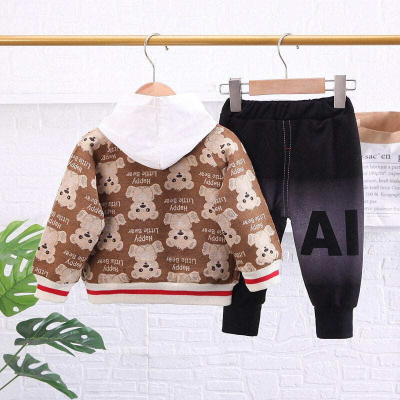 3pcs s tracksuits bear print cardigan coat+hooded shirts+pants