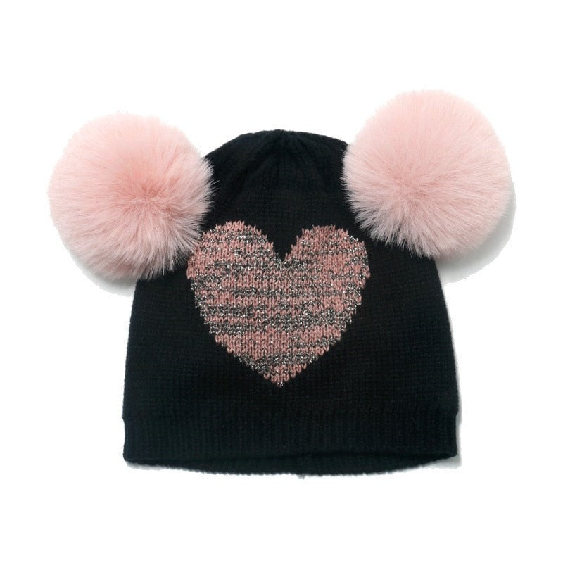 Children's Cap Pom Pom Heart