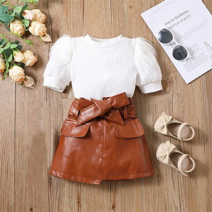 Children's set for girls with brown skirt