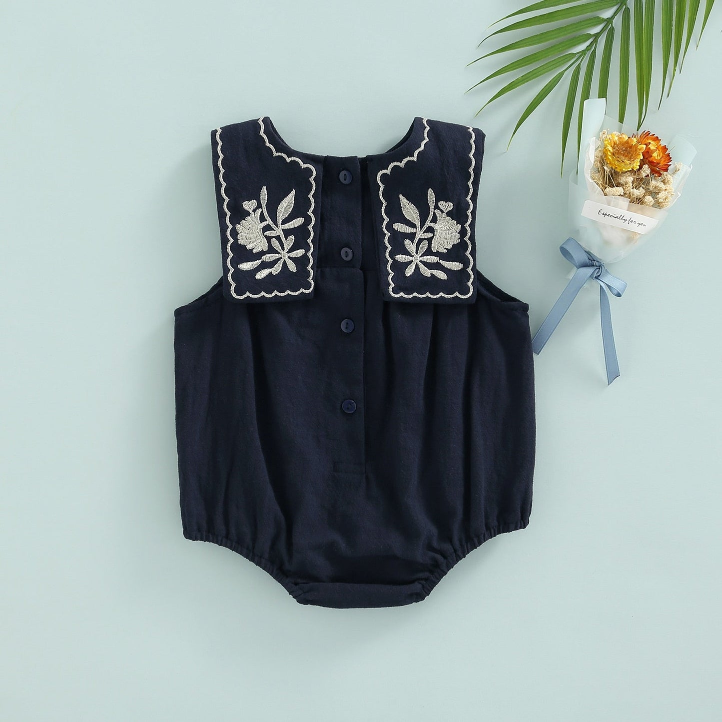 Blue Embroidered Bodysuit