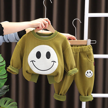 Baby Two Piece Clothes Set Cartoon Smily Sweatshirt Sweatpants Track