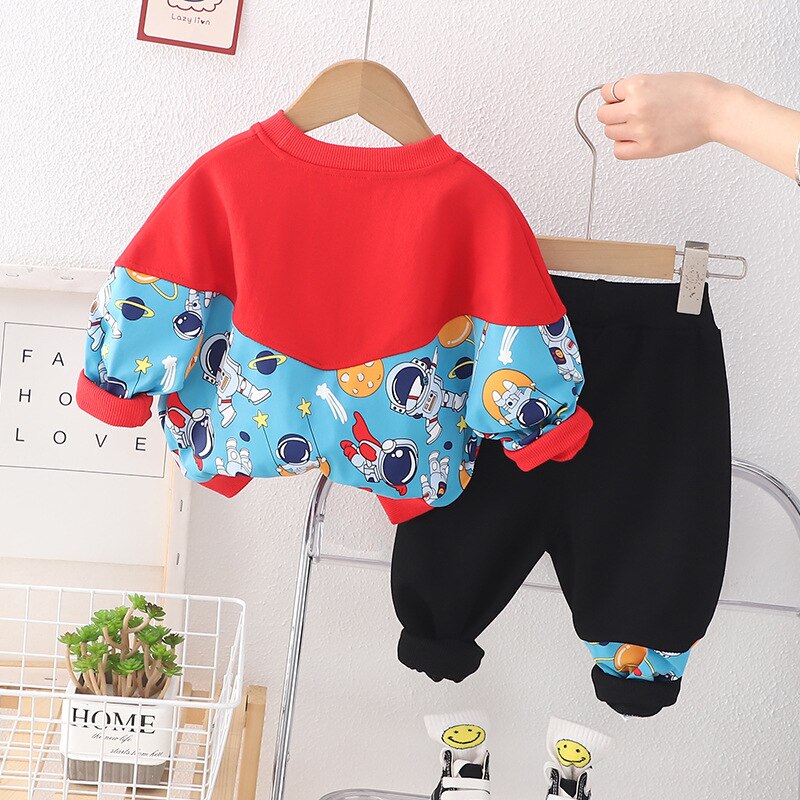 2PCS Clothes Set Printed Space Astronaut Sweatshirt Sweatpants