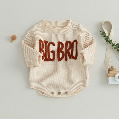 Big Bro Embroidered Romper Round Neck Sleeve