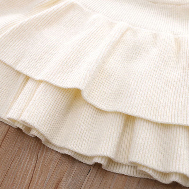 Children Sweater Bow + Pleated Skirt Knitted 2-piece Set