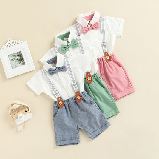 Bow Tie Shorts + Shirt + Overall Set