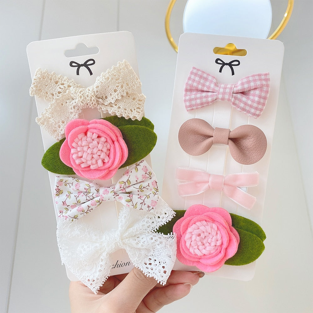 4Pcs/set Sweet Lace Printed Bowknot Hair Clips