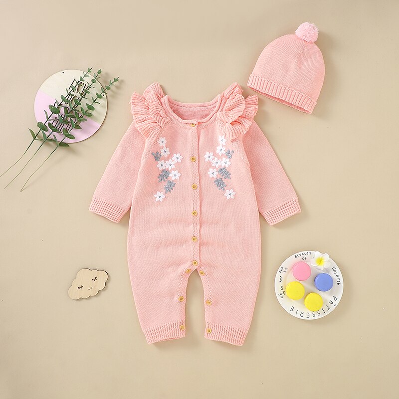 Autumn Baby Romper Cotton Knit Newborn Girl Cute Floral Long Sleeve Infant Kid