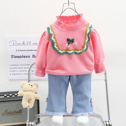 Children's set for girls with bow and jeans